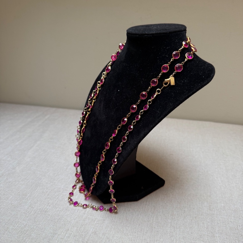 Long Pink and Gold Crystal Necklace By Two Sisters - Picture 6 of 6